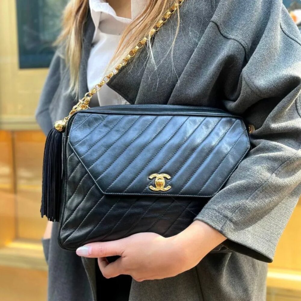 Authentic Vintage Chanel Large Bijou Strap Shoulder Camera CrossBody Bag Purse